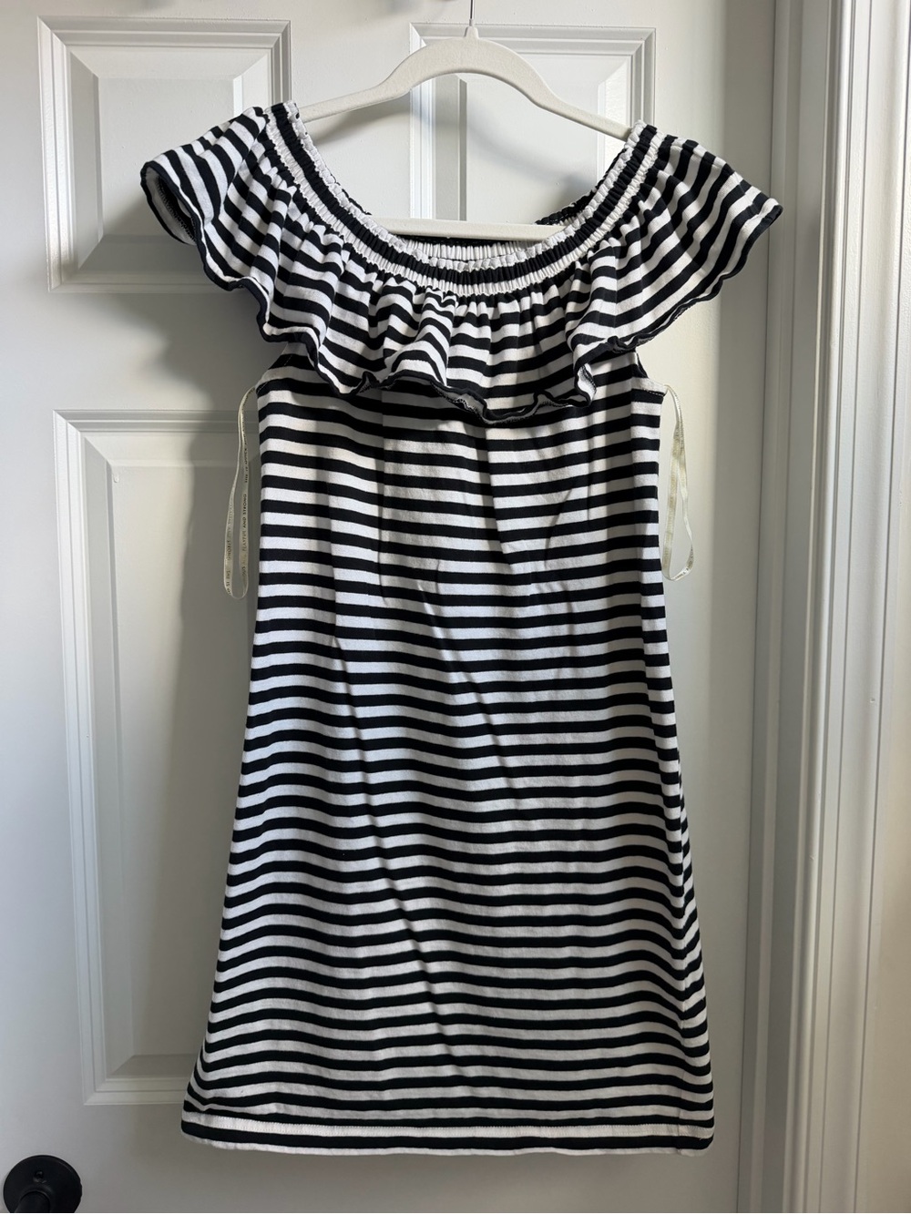 Kate Spade Broome Street Black & White Striped Off-Shoulder Dress
